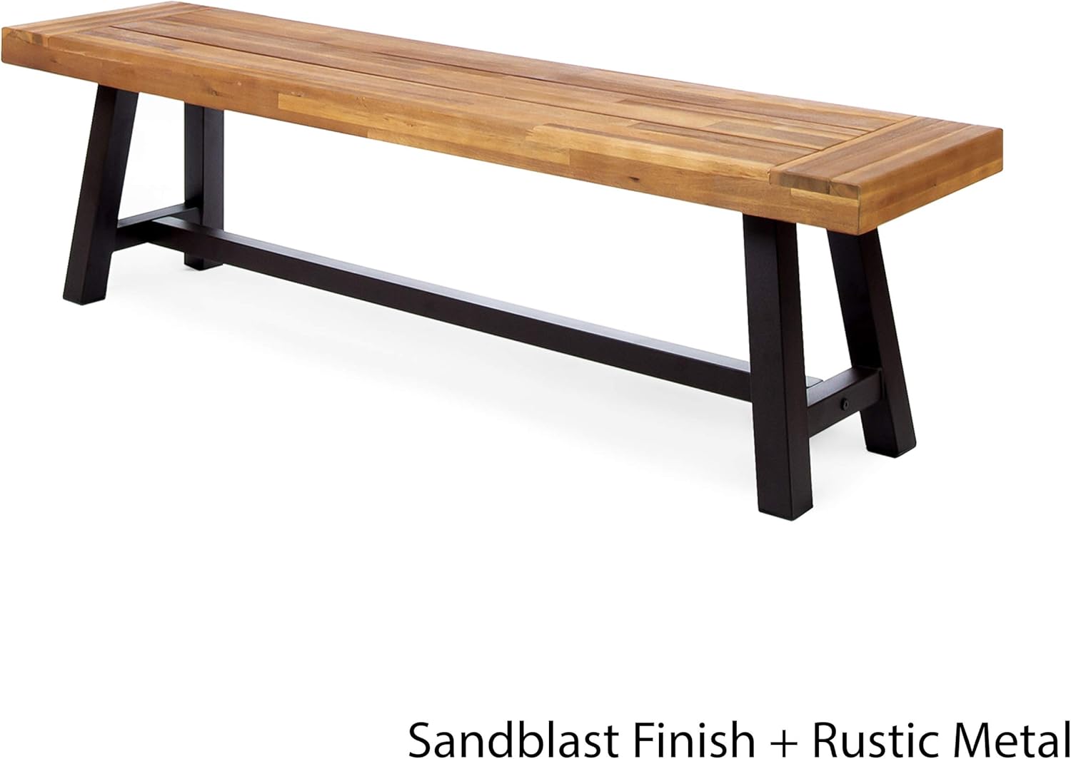 Christopher Knight Home Carlisle Outdoor Acacia Wood and Rustic Metal Bench, Sandblack Finish / Rustic Metal : Garden & Outdoor