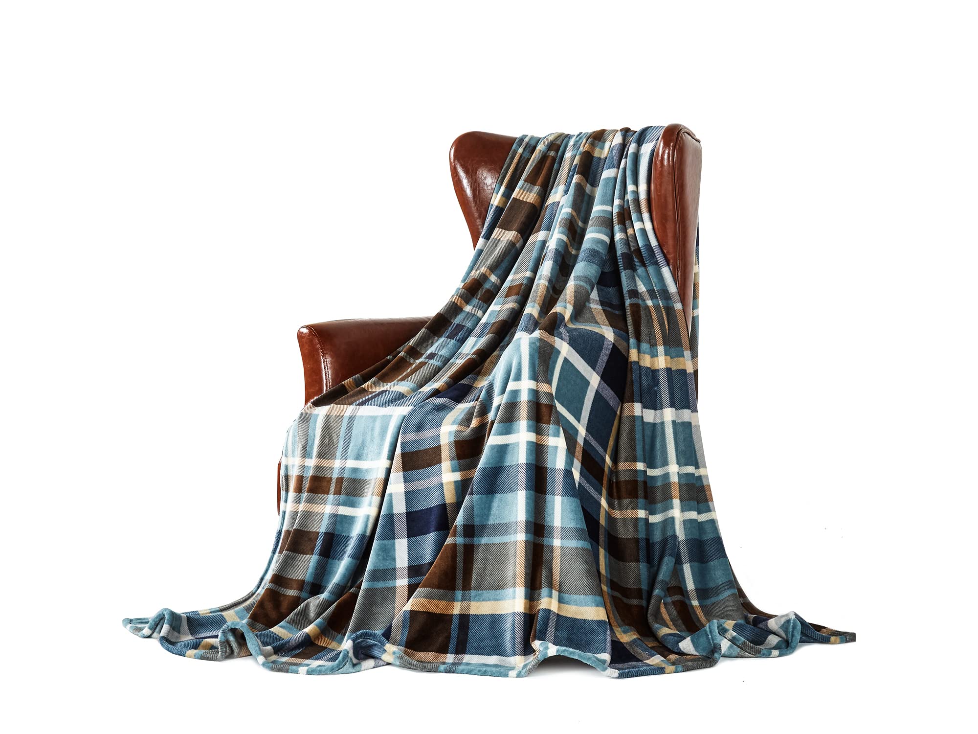 DREAMLANDING Fleece Throws For Sofa Bed Chair Soft Colorful Oversized, Decorative Ultra-Plush Throw Blanket (130x150cm, Blue Plaid)