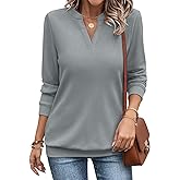 EADINVE Womens V Neck Long Sleeve Sweatshirts Lightweight Pullover Cute Fashion Cute Fall Clothes Tunic Tops 2025