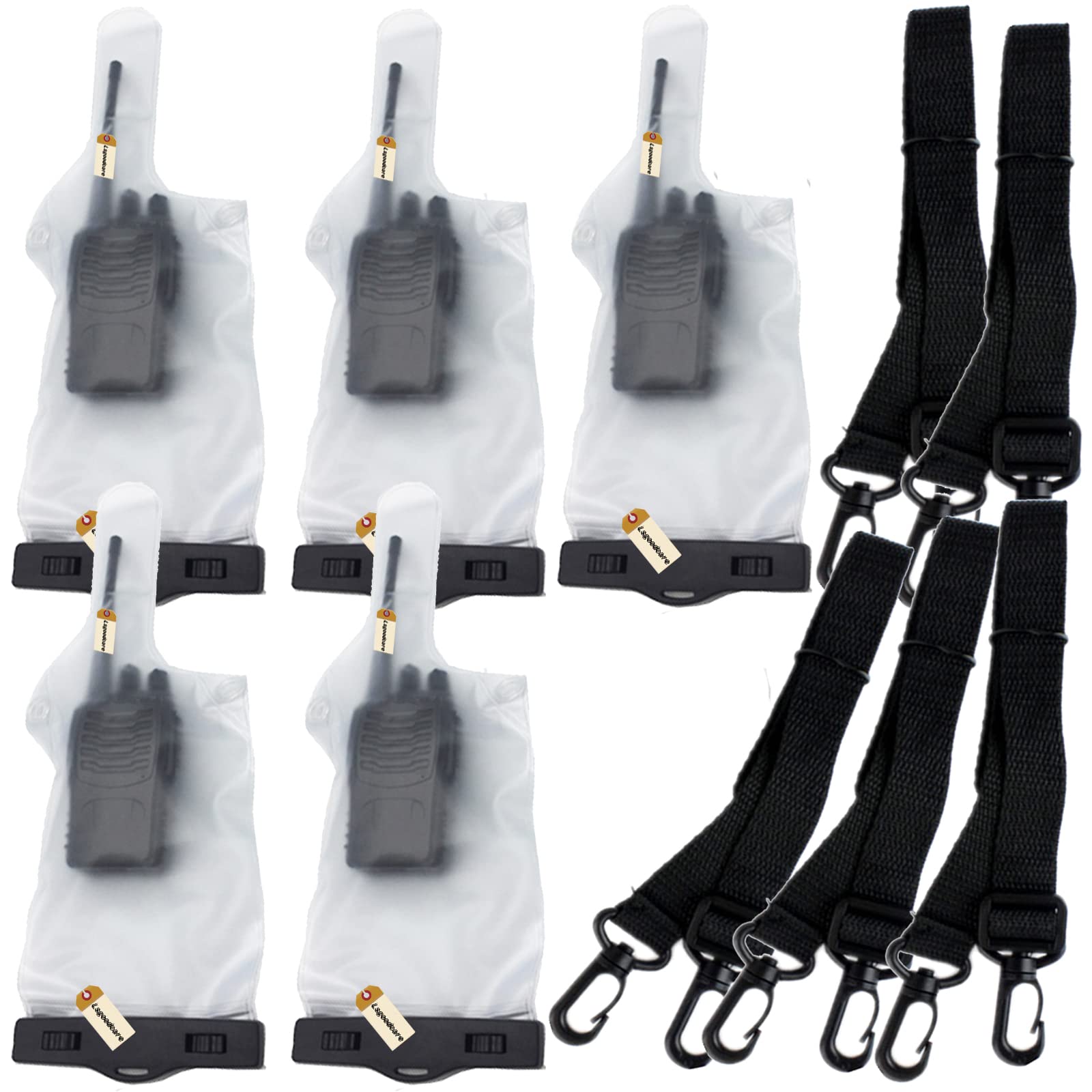 Lsgoodcare 5Pcs Portable Two Way Radio Waterproof Rainproof Bag Case Pouch Green Compatible with Motorola Kenwood Midland UV-3R UV-5R PX-888 Walkie Talkie Radio,5 Inch x 13.8 Inch