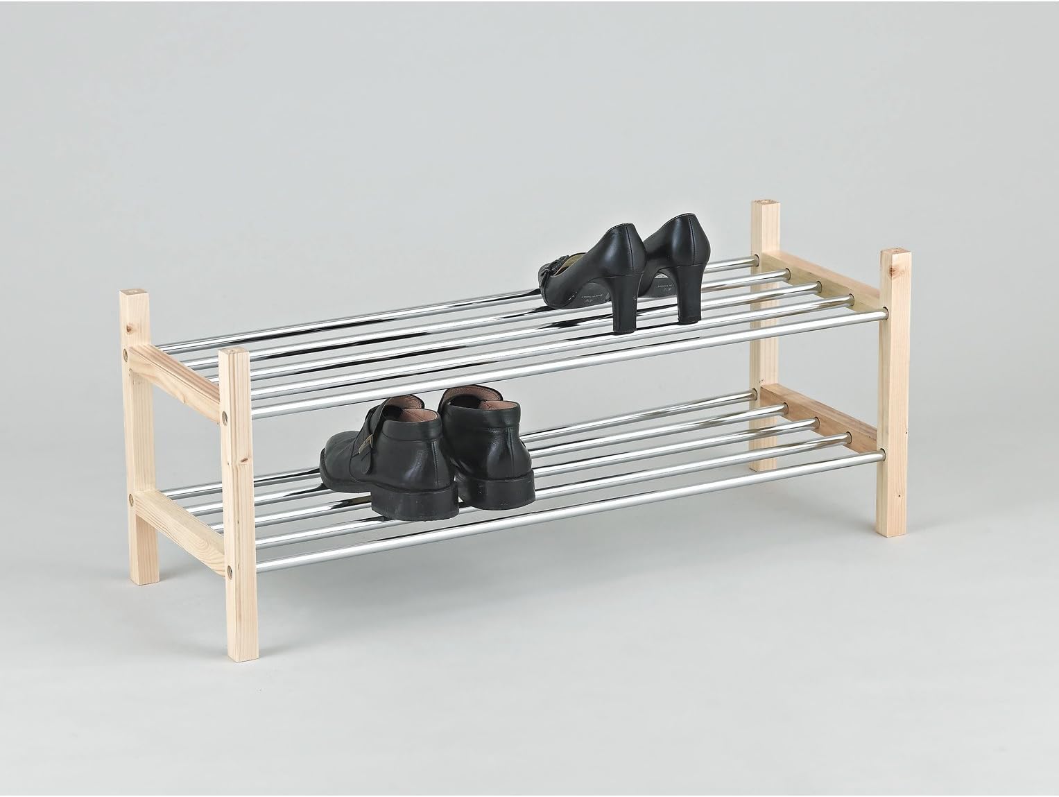 Sturdy Stackable 2 Tier Metal Shoe Rack - Perfect for Any for Porches, Hallways and Bedroom (Natural)