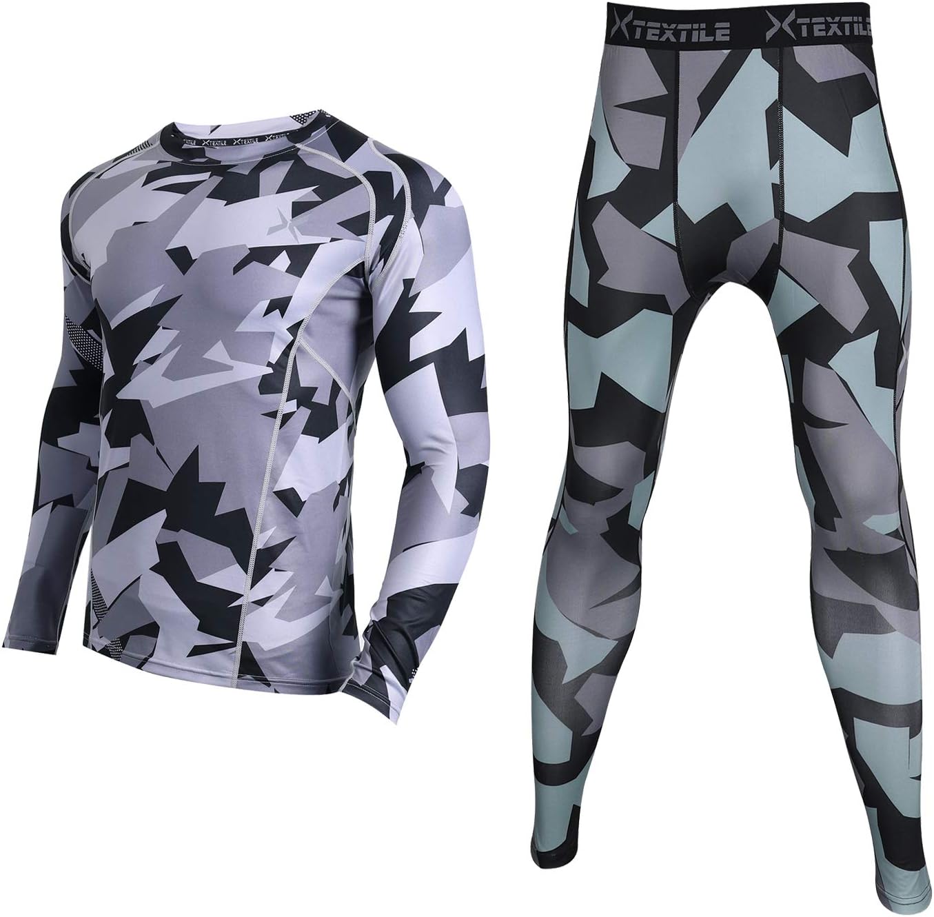 Xtextile Men's Compression Set, Workout Set with Long Sleeve Compression Shirt, Leggings Pants, Loose Shorts for Running