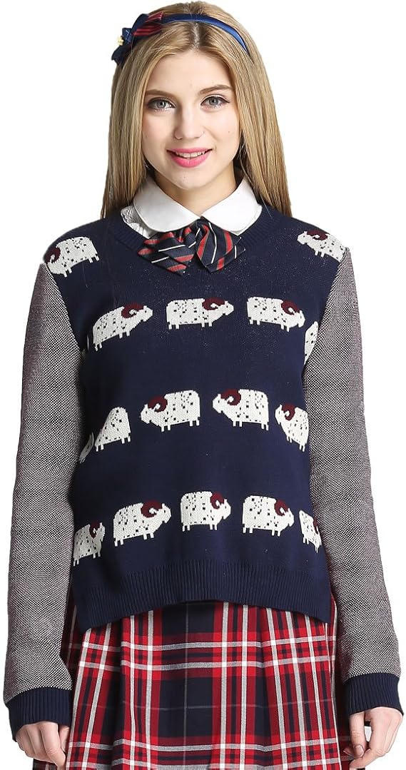 Amazon Etongenius ヒツジ 柄 セーター ひつじ柄のニットプルオーバー レディースファッション ニット 長袖セーター カラー全2色 ネイビー セーター 通販