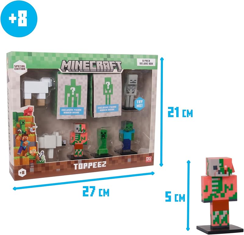 Minecraft Toppez Edición Especial Pack 8 Figuras Stdo.2,muñecos 5 cm con 2 Figuras Sorpresa,Producto Oficial,16 Modelos para coleccionar,para Fans y niños Desde 8 años (64110034-2)