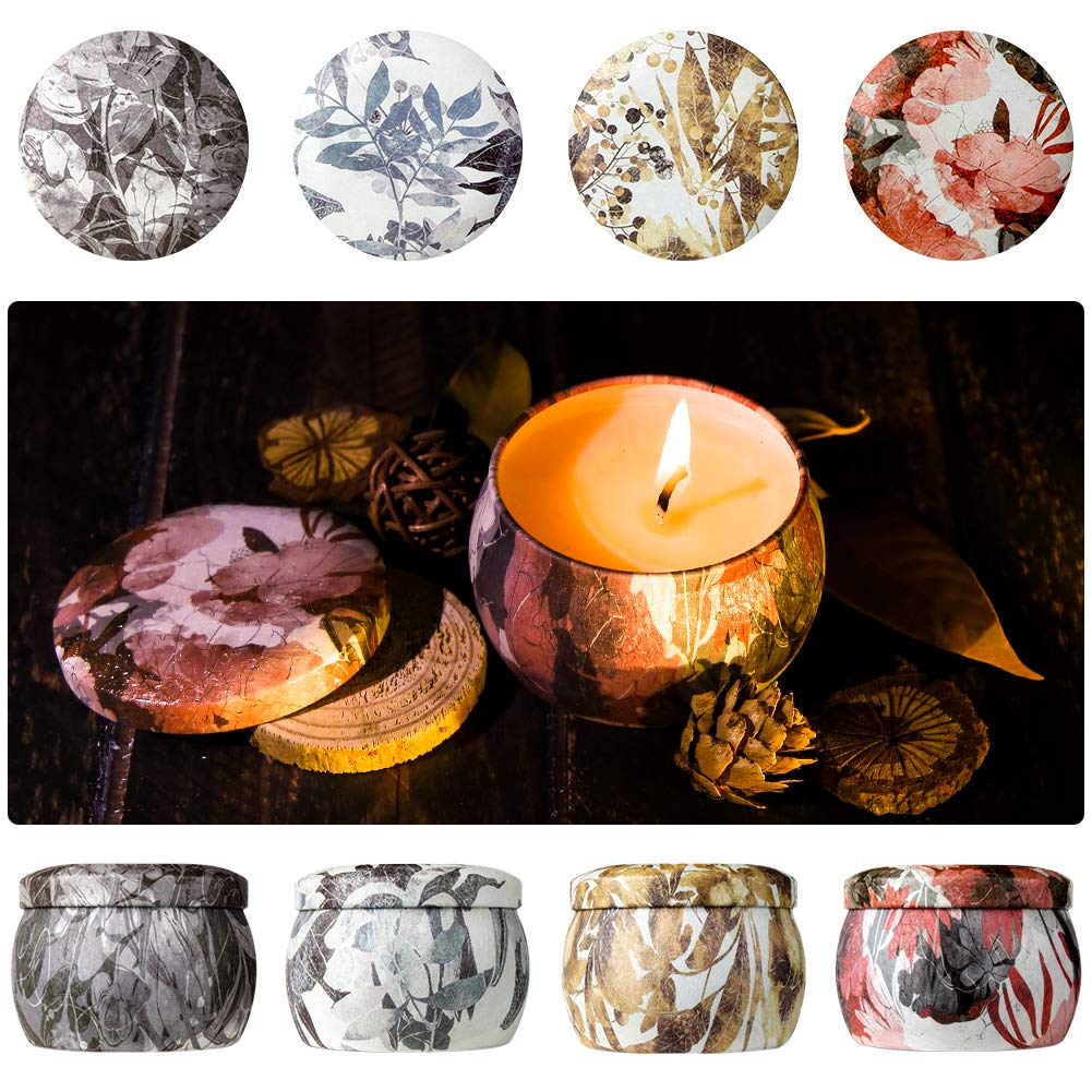ARINO Scented Candles Gift Set 4pcs 120 Hours Burning Time Aromatherapy Candle Iron Pots Natural Wax Flavors of Rose Lemon Lavender Fig for Relax Sweet Dream and Clean Air (1)