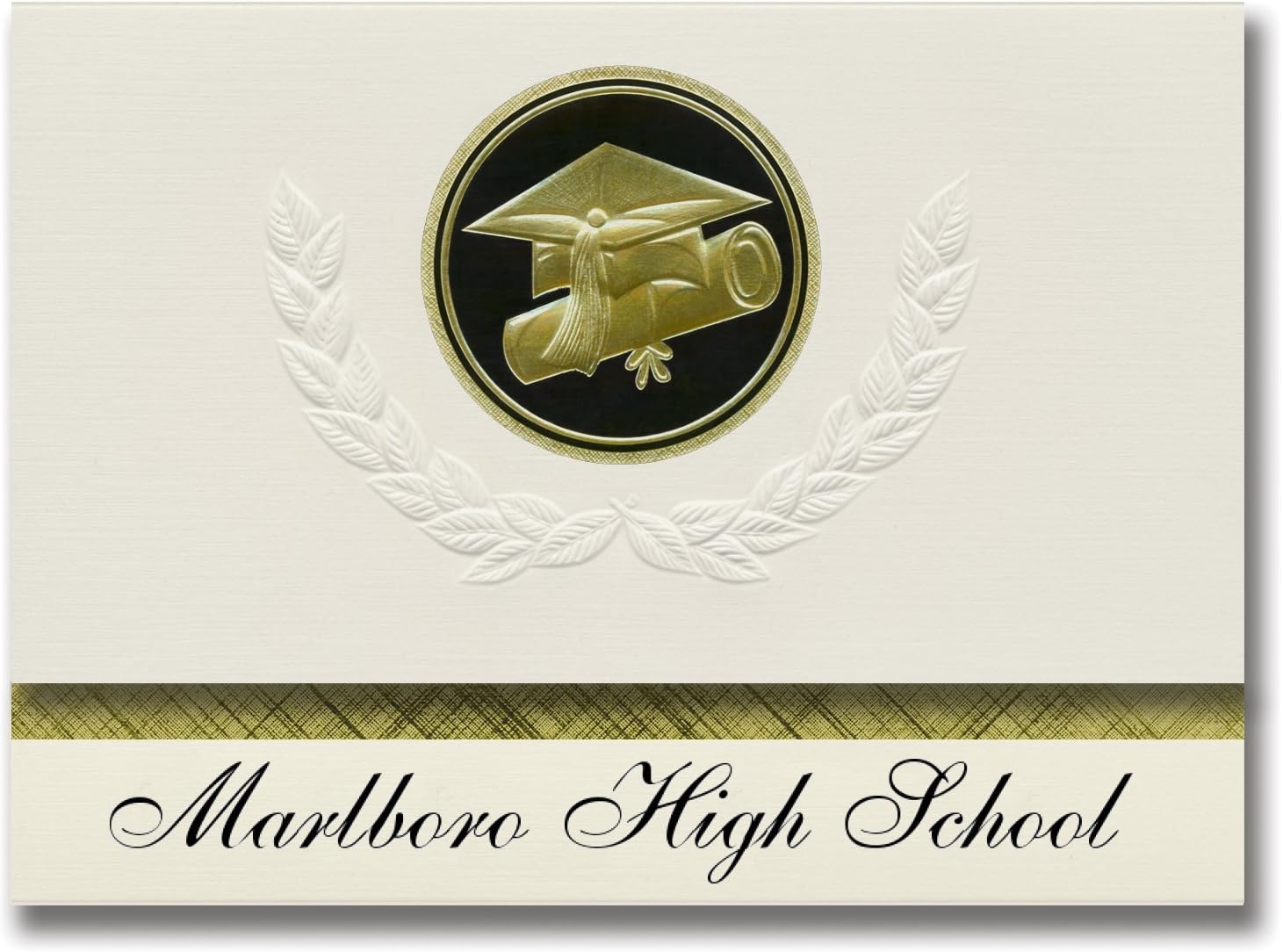 Signature Announcements Marlboro High School (Marlboro, NJ) Graduation Announcements, Presidential Style, Elite Package of 25 Cap & Diploma Seal. Black & Gold.