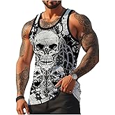 WDIRARA Men's Gothic Skull Print Tank Top Sleeveless Crew Neck Athletic Workout Tops