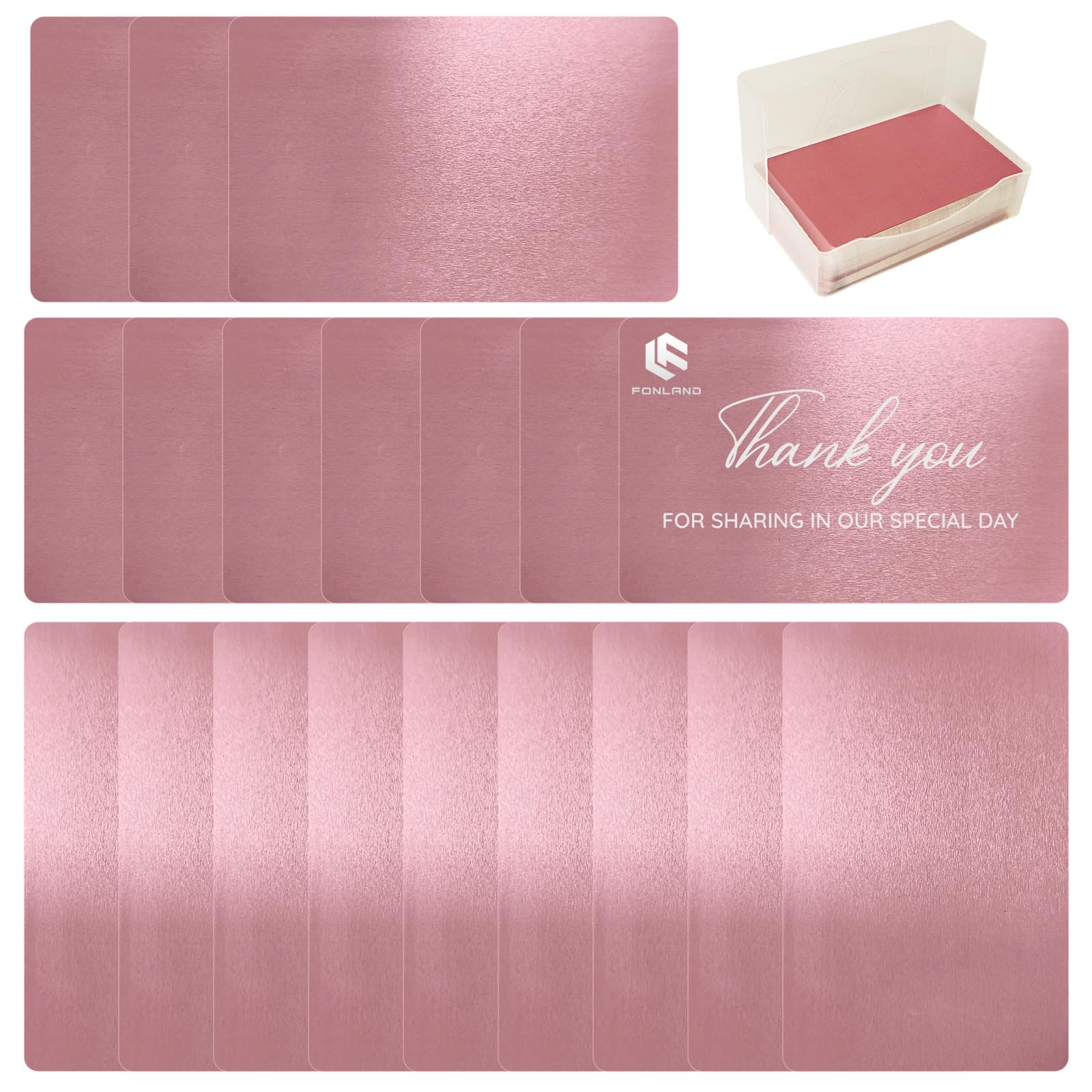 FONLAND Metal Cards Blank, 100Pcs Metal Cards Engraved, Metal Business Cards Engraving Aluminium Alloy Thickness for Customer DIY Gift Lable Tag Cards 10 Colors (Optional)(Pink)