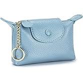 BDHRKTE Women's Genuine Leather Mini Coin Purse and Wrist Bag - Coin Organizer, Change Holder, Card Case, Zipper Storage Bag in Water Blue