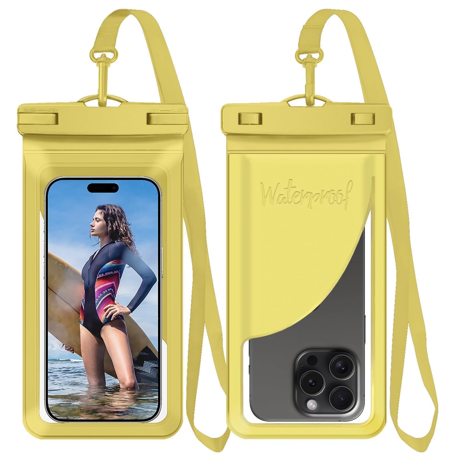 Vsagier Universal Waterproof Phone Case,with Inside Card, Certified and Lightweight Waterproof Cellphone Pouch Under Water Beach Accessories for iPhone 17 16 15 14 13 Pro Max, 1 Pack-Yellow-8.3″