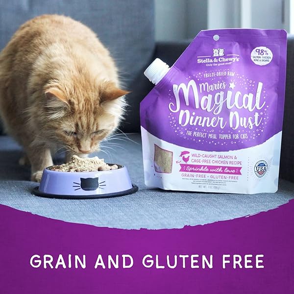 STELLA & CHEWY’S FREEZE-DRIED RAW CAT & KITTEN FOOD TOPPER – MAGICAL DINNER DUST – PREMIUM CAGE-FREE CHICKEN – GRAIN-FREE, PROTEIN-RICH – PERFECT FOR PICKY EATERS – 7 OZ