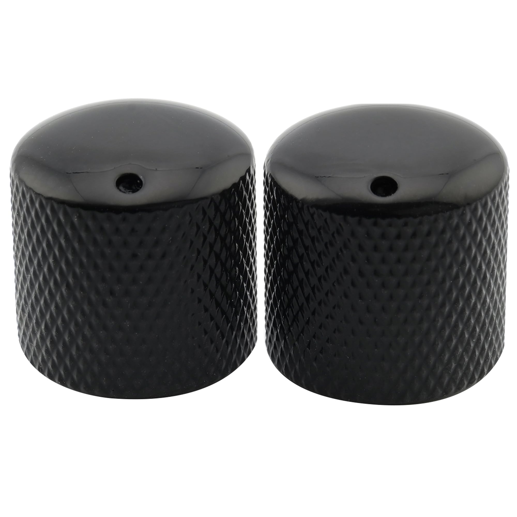 Musiclily Pro Metric Steel Push-on Dome Knobs with Indicator Dot for Import Electric Guitar or Bass, Black (Set of 2)