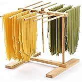 8SOM Bamboo Pasta Drying Rack with Transfer Wand and 12 Bars, Easy to Transfer for Drying Pasta and Cooking, Special Suspension Design for Large Storage