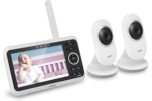 VTech [Upgraded] VM350-2 Baby Monitor, 5" Screen,2 Cameras,1000ft Range, Night Vision, 2-Way Audio, Lullabies, Secure Transmission No WiFi
