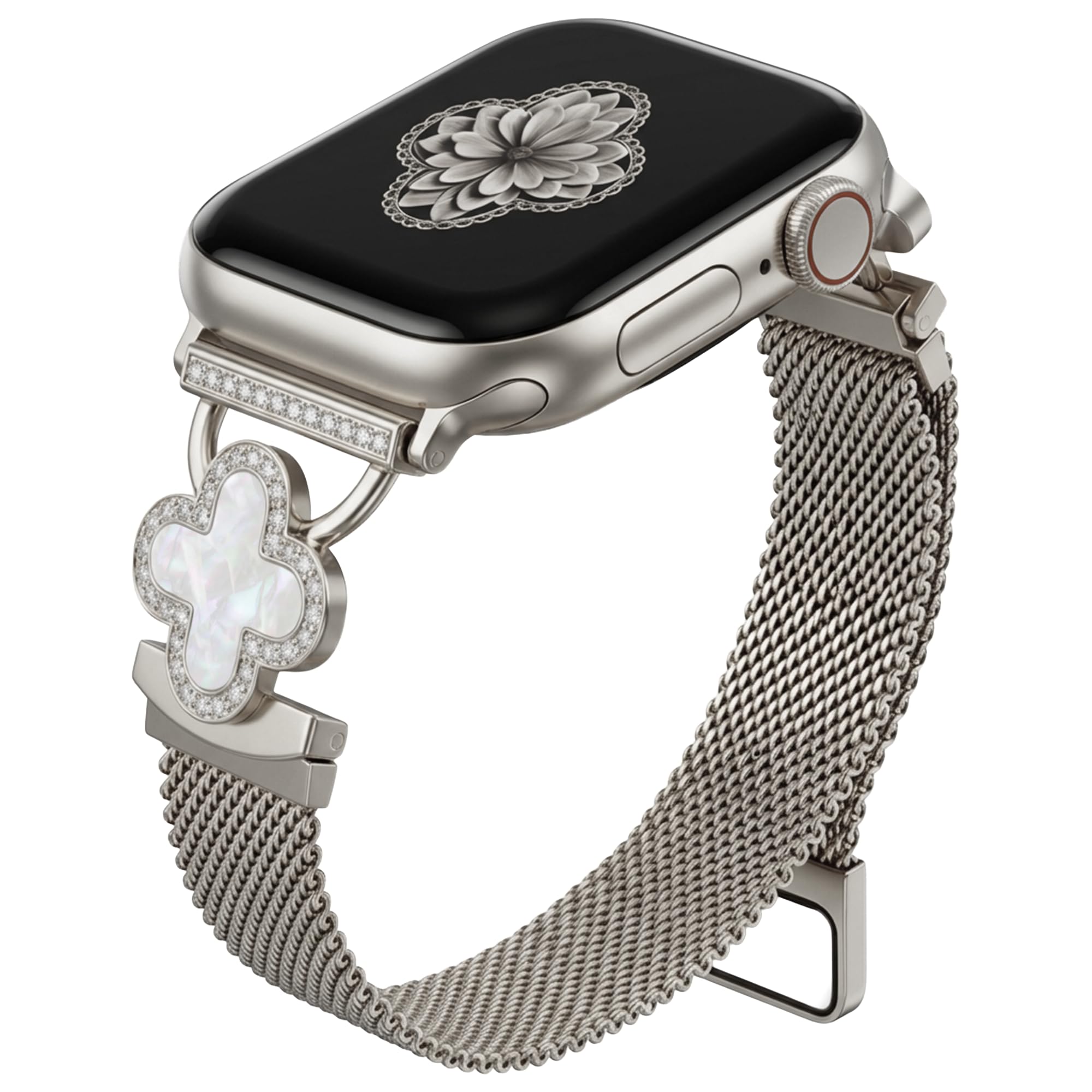 Magnetic Clover Watch Band for Women, Dainty Gold & Silver Bracelet, Stylish & Fancy Metal Strap for Apple Watch Series 10/9/8/7/6/5/4/3/2/1/SE/Ultra 2, Fits 38mm-49mm Models (Silver, 38mm)