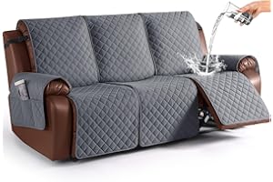 KinCam Waterproof Recliner Sofa Cover, Non-Slip Reclining Couch Covers for 3 Seat, Recliner Couch Cover Furniture Protector with Elastic Straps for Pets, Kids, Dark Gray