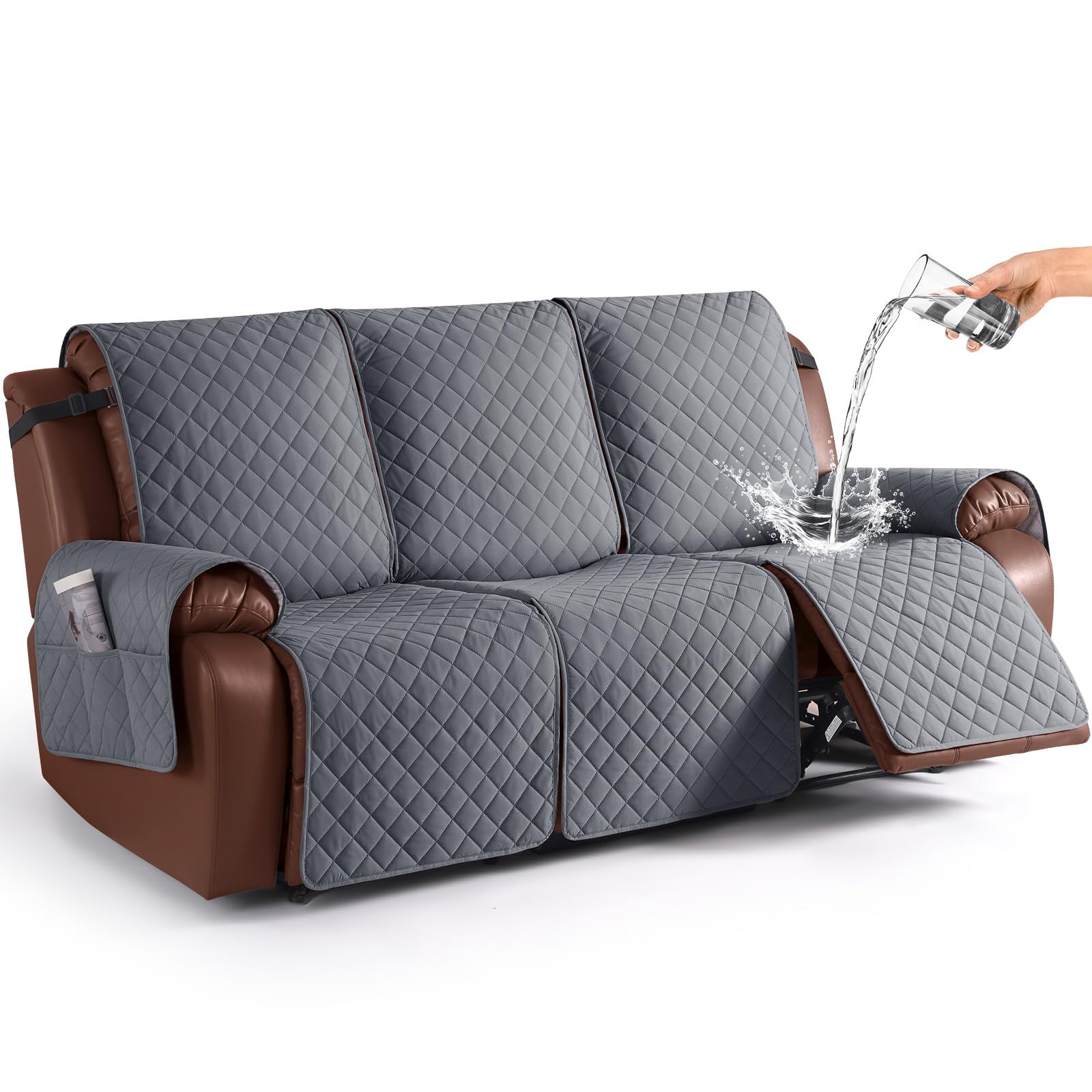 Photo 1 of KinCam Waterproof Recliner Sofa Cover, Non-Slip Reclining Couch Covers for 3 Seat, Recliner Couch Cover Furniture Protector with Elastic Straps for Pets, Kids, Dark Gray