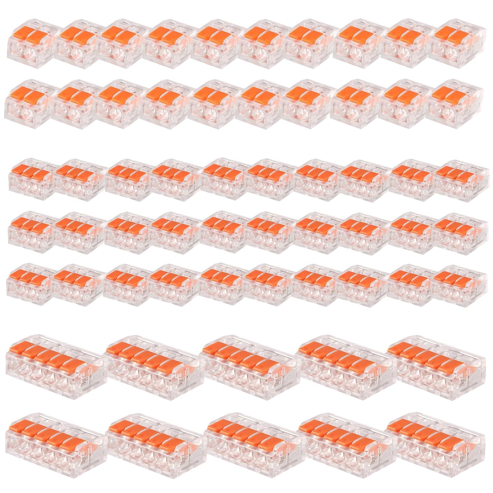 Forhome Kabelverbinder 60 Stück Kabelklemmen Elektro Lüsterklemmen Betätigungshebel Elektroklemmem 4mm² Verbindungsklemmen können frei kombiniert Werden Federdruckhebel Flexible Kabel 2-5 Leiter