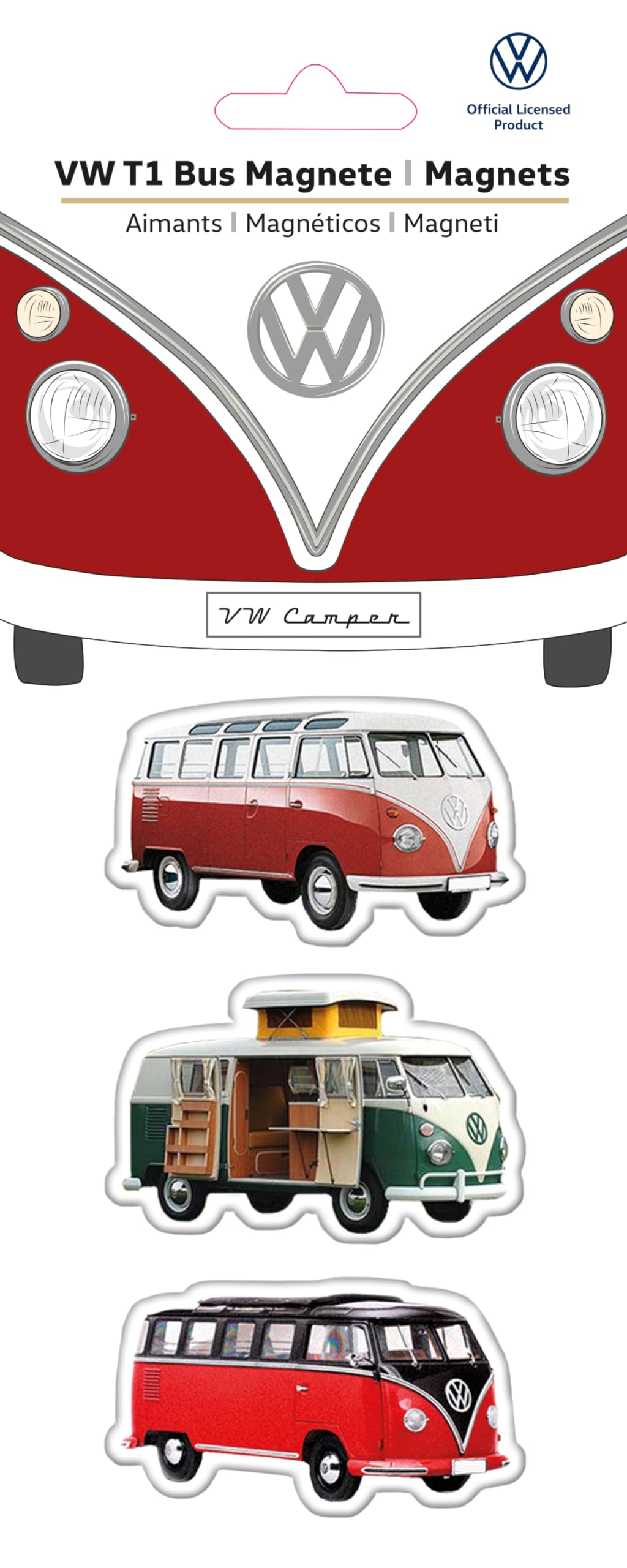 BRISA VW Collection - Volkswagen Refrigerator Office Pinboard Magnets with T1 Bus Motifs (3-Piece Set/Camper/Multicolor)