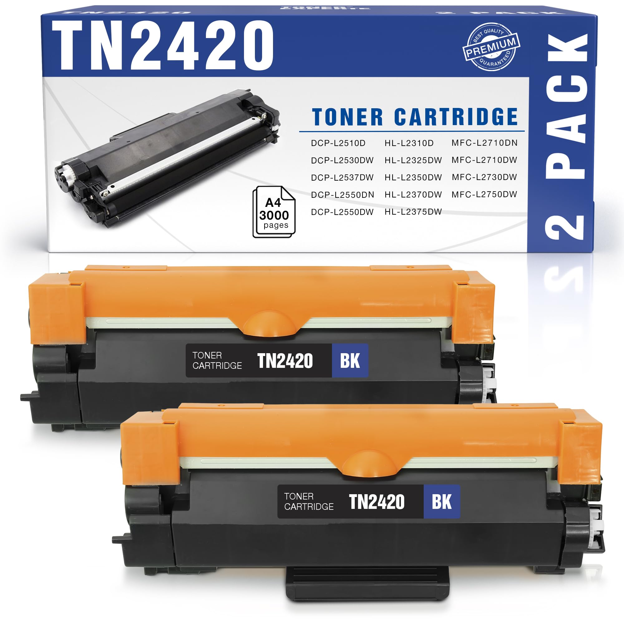 Brother TN2420 Toner Cartridge - Black, 2-Pack Compatible with DCP-L2530DW, HL-L2350DW, MFC-L2710DW Printers