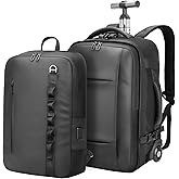 RoyalAnt Travel Rolling Backpack,3 in 1 Carry on Backpack Flight Approved,Waterproof Personal Item Bag with Detachable Backpack,Extra Luggage Backpack 50L for Work Teacher College,Black