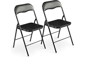 Elevon Folding Chairs 2 Pack, Padded Vinyl Cushion Chairs with Sturdy Metal Frame for for Home and Office, for Indoor and Outdoor Events, 300lb Capacity, Black