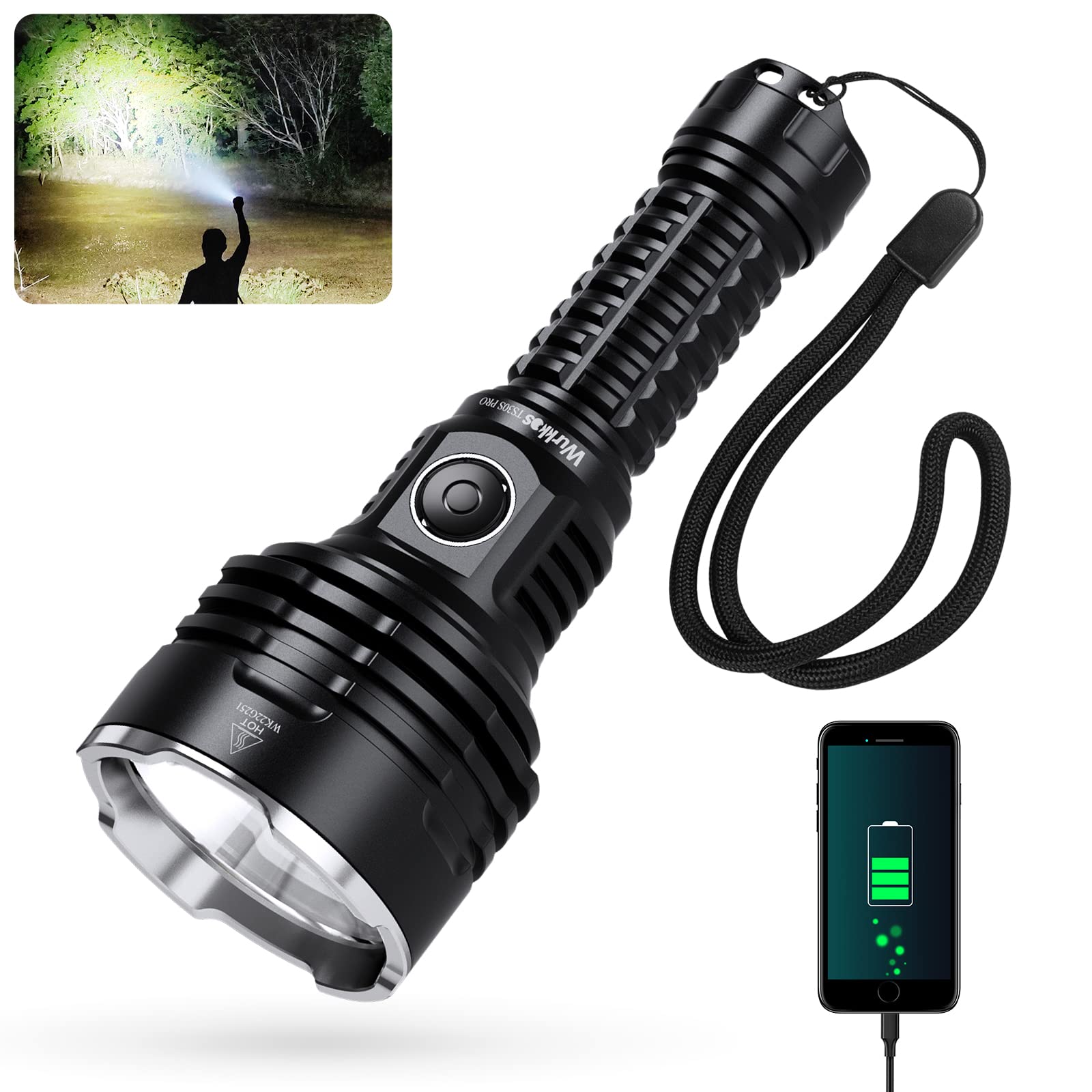 Wurkkos TS30S PRO Torches Super Bright, Rechargeable LED Torch 6000 Lumens SBT90.2 LED, Tactical Flashlight with Anduril 2.0 UI, IP68 Waterproof, 1086M Range for Camping, Hiking, Emergency