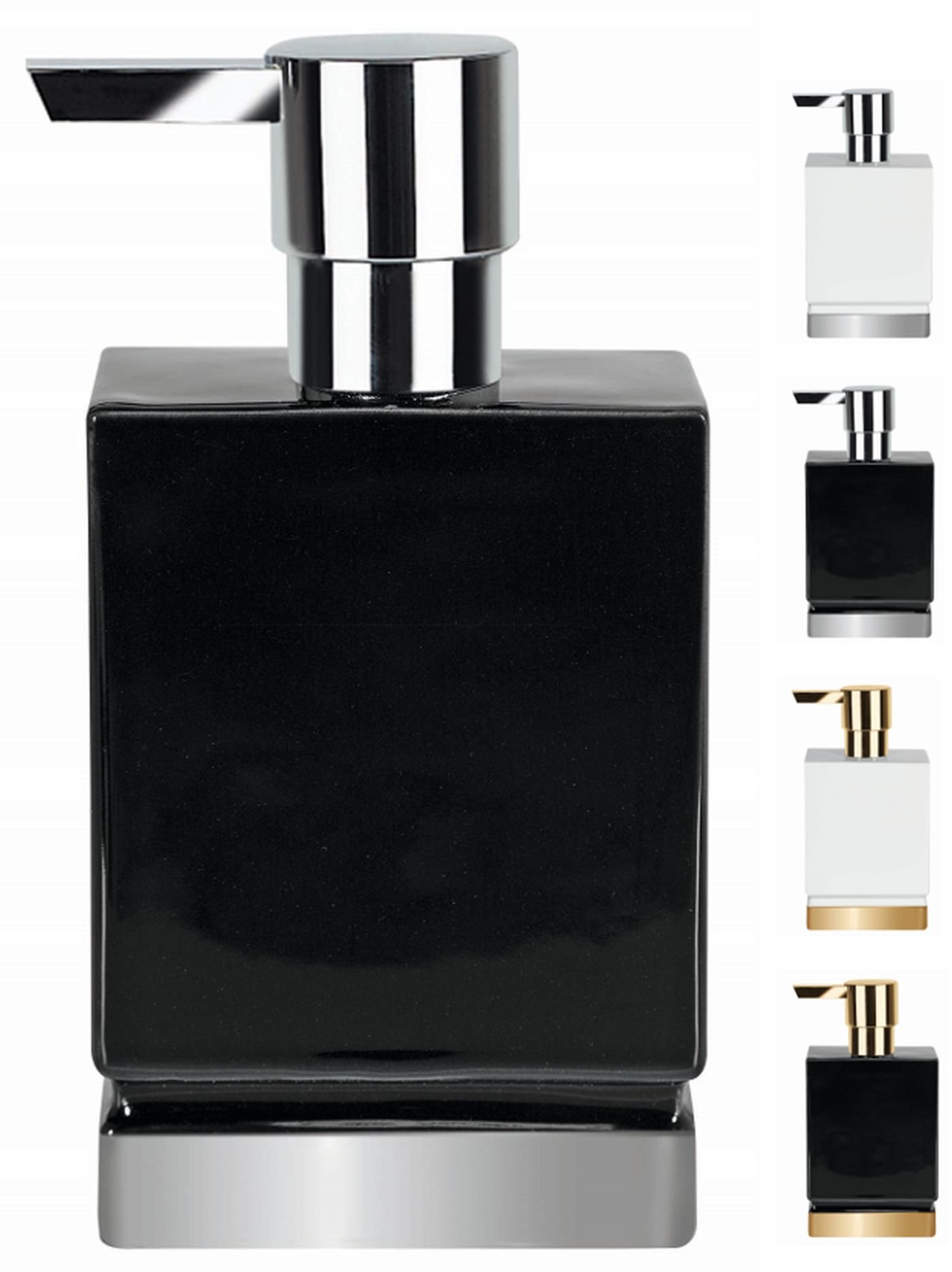 Spirella Stoneware Roma Soap Dispenser, Black/Silver — image 1