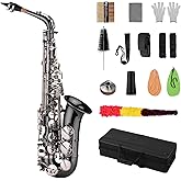 Btuty Eb Alto Saxophone Black Nickel with Case Reeds &amp; Cleaning Kit | black nickel plated brass Abalone shell keys,leather pads.Includes case,10 reeds, mouthpiece,strap &amp; cleaning tools