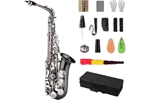 Btuty Eb E-flat Alto Saxophone Professional Brass Bend Sax Black Nickel Plating Abalone Shell Keys with Carrying Case Gloves Cleaning Cloth Straps Grease Brush