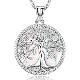 Aniu Tree of Life Necklace for Women, 925 Sterling Silver Mother of Pearl Family Palm Tree Charm Pendant Jewelry for Birthday Christmas Gift