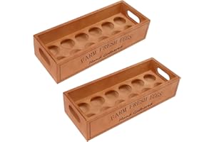KHZSPP 2 Pack Wooden Egg Holder Countertop with Carry Handle Holds,12 Eggs Stackable Wooden Egg Tray,12.5x4.8x2.9in Eggs Stor