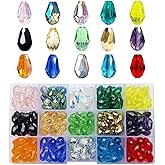 Chengmu 10x15mm Teardrop Glass Beads for Jewelry Making 180pcs AB Colour Faceted Vertical Hole Crystal Prism Beads Assortments Accessories for Pendants Necklaces Decoration Party Wedding with Cord