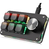 Koolertron Macro Programmable Keypad, One Handed Programmable Mechanical Keyboard, RGB Blue Switch Hot Swappable, 6 Keys 1 Knob Backlit Keypad for Working and Gaming, Black