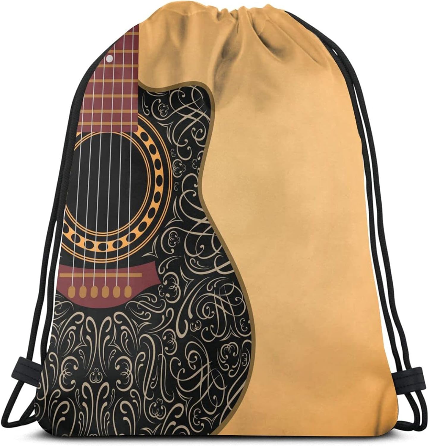 Clipped Guitar Drawstring Backpack Sports Gym Sackpack Travel Bag For