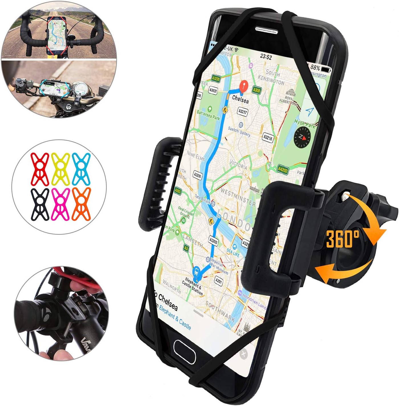 TruActive Premium Bike Phone Mount Holder, Black, Red, Blue, Pink, Yellow, Orange Included!, 4.5" to 7.0" Phones