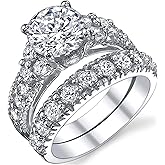 Psiroy CZ Bridal Ring Wedding Band for Women, 925 Sterling Silver Plated Cubic Zirconia Engagement Promise Rings for Her