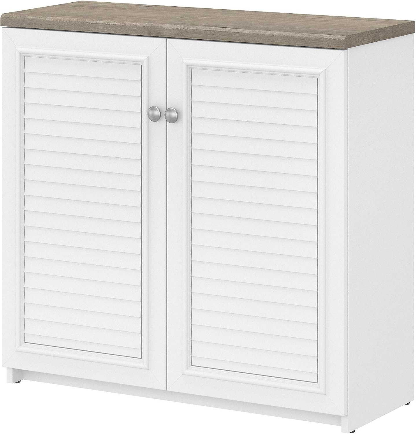 Bush Furniture Fairview 2 Door Low Storage Cabinet, Shiplap Gray/Pure White