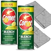 Cleaning Bundle: Comet Lemon Fresh Powder Cleanser with Bleach, 21 oz Bottles, 2 Pack + two 12"&times;16" microfiber cloths