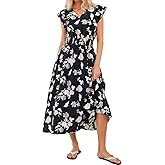 Kate Kasin Women's 2026 Summer Dress, Casual Floral Beach Maxi Dresses, Flutter Sleeve Long Flowy Boho Vacation Sundress