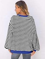 UEU Women Oversized Striped Color Block Sweatshirt