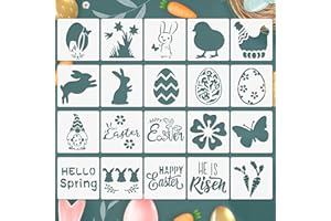 CODOHI Easter Stencils for Painting on Wood Slice, 20 Pcs Reusable Stencil Set Including Bunny Eggs Happy Easter for Easter Party Decorations, Easter Gifts, Scrapbook Making, Art & DIY Crafts 3x3 Inch