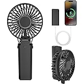 HandFan 5200mAh Portable Fan Handheld, 6 Speeds Hand Held Fan 180° Foldable Personal, Battery Operated USB Rechargeable, Handle Separate Design for Travel/School/Outdoors/Indoors (6 Speeds Black)