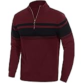 EKLENTSON Men's Quarter Zip Pullover Sweater Striped Knitted Turtleneck Pullover Winter Golf Sweater