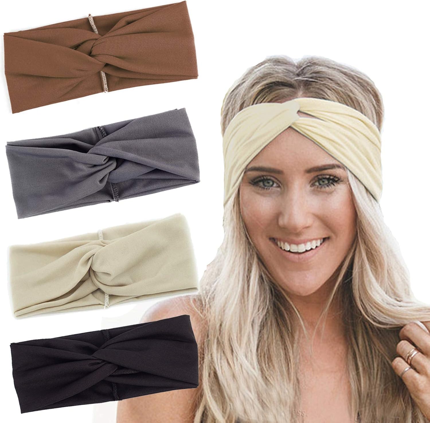 RIOSO Turban Headbands for Women Twisted Boho Headwrap Yoga Workout Sport Thick Head Bands(4 pack) at  Women’s Clothing store