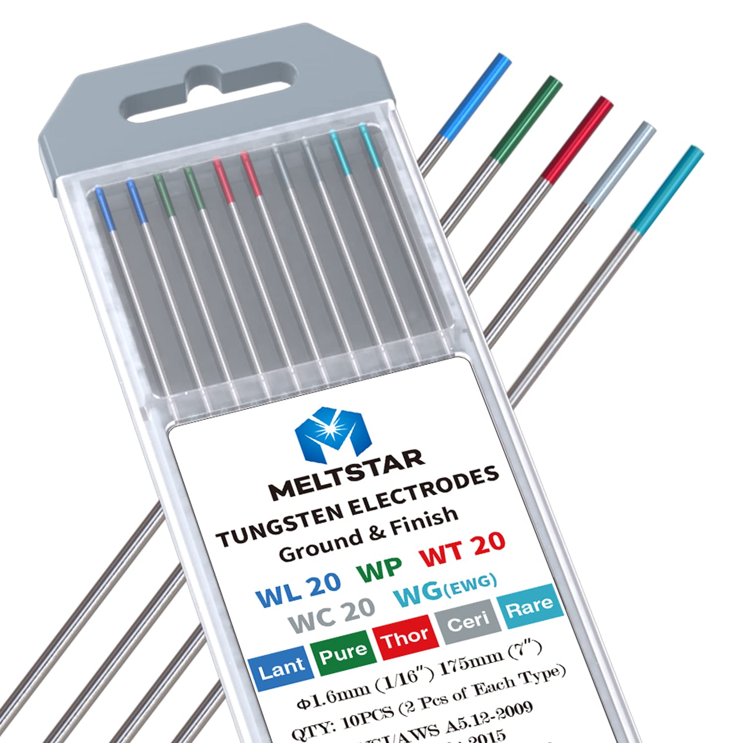 MELTSTAR TIG Welding Electrodes Set (10 pcs, Ø 1.6 x 175 mm) - Contains Red Tip Electrodes, Pure CER, Lanthanum and Rare Earth Blend