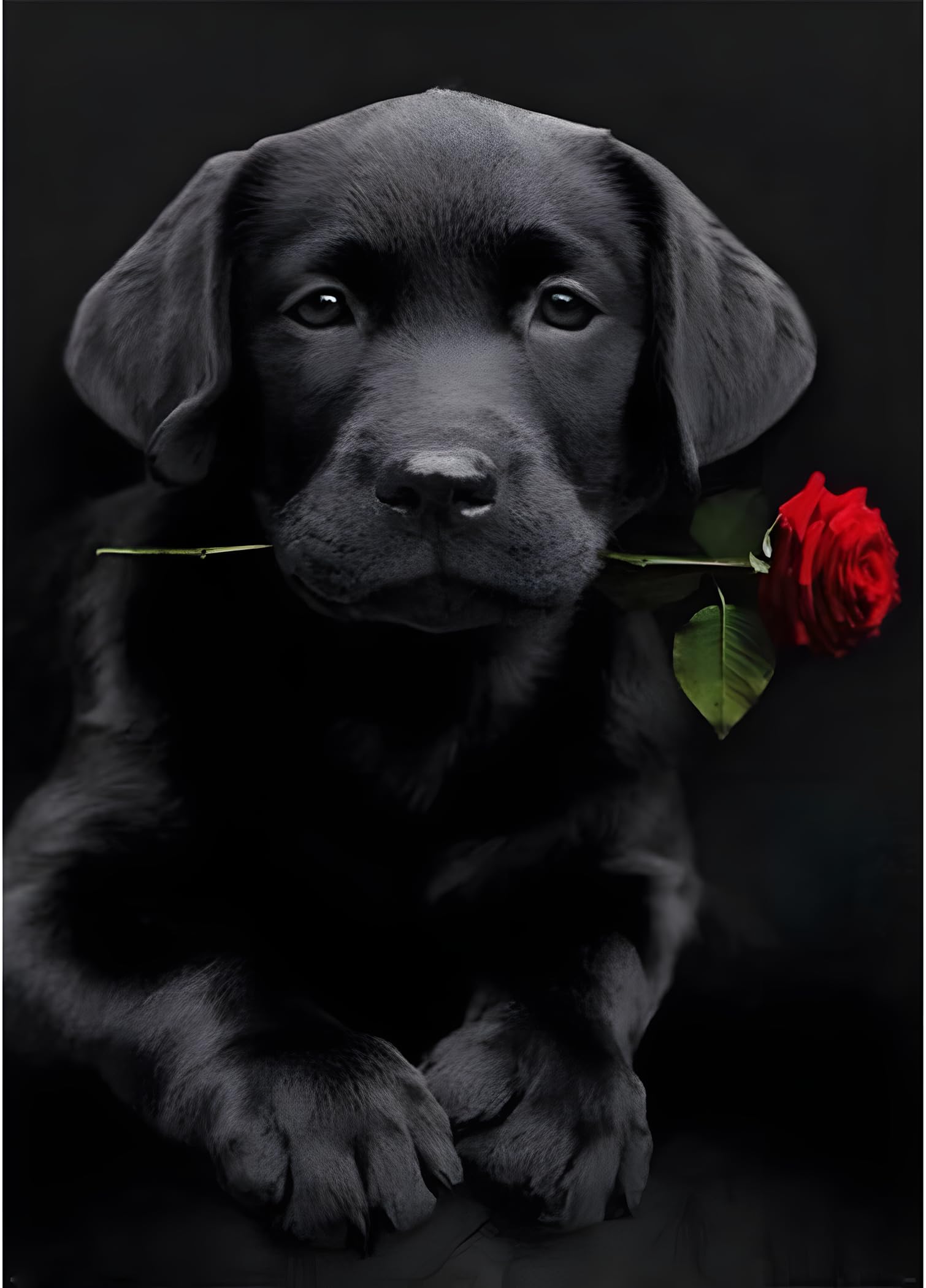 MXJSUA DIY 5D Diamond Painting Kits for Adults Full Round Drill Diamond Arts Kits Adults Full Diamond Painting Kits Animal Diamond Painting Dog Diamond Pictures Arts Gift Black Dog Rose 30x40cm