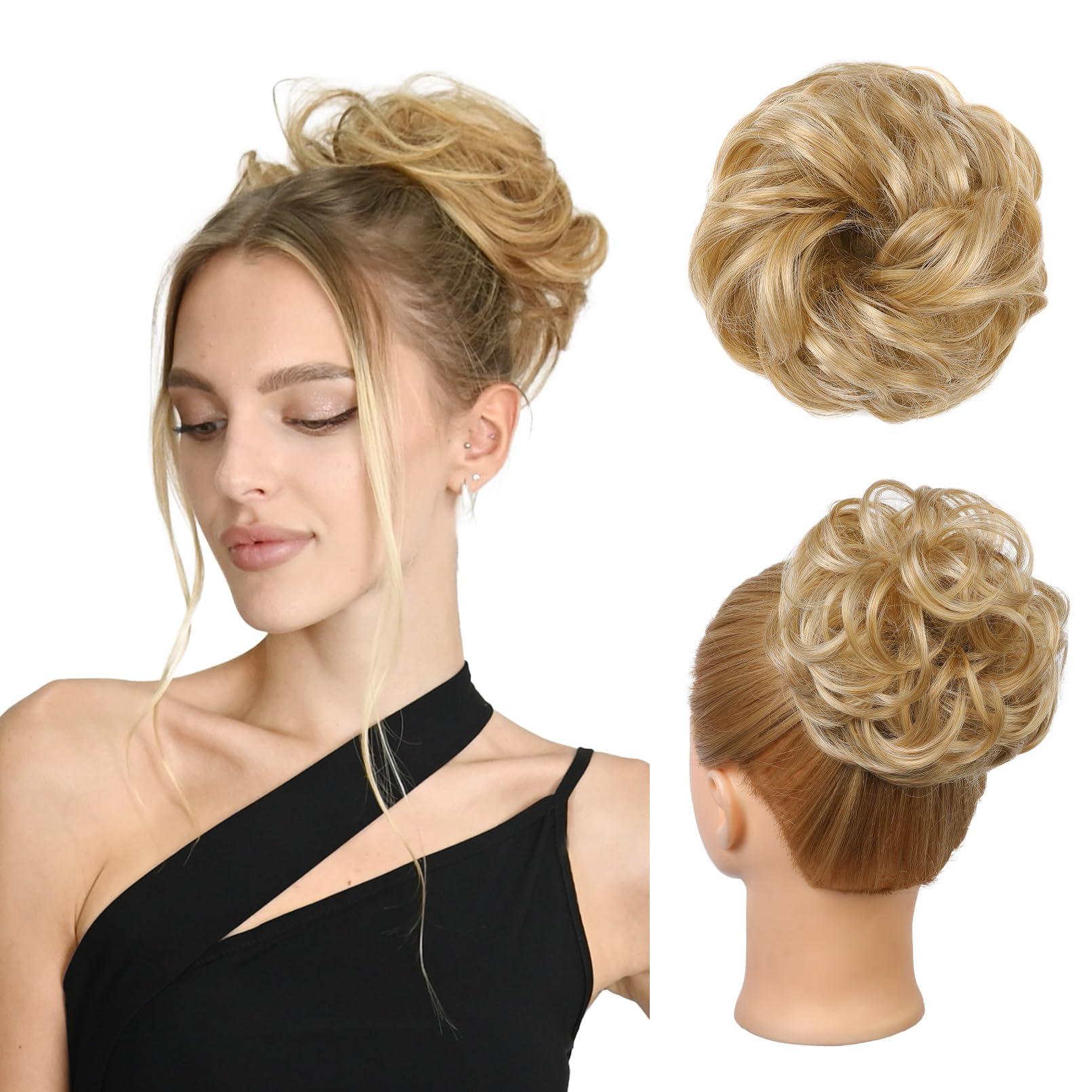 REECHO Thick Tousled Hair Bun, Synthetic Ponytail Extensions Updo With Scrunchies for Women - Golden Blonde