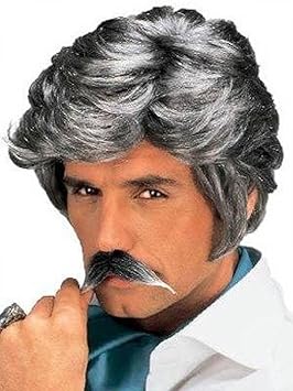 Wig Men Short With Highlights Silver Side Parting Bangs Carnival