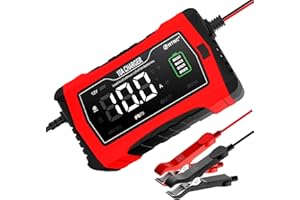 AORIKA 10-Amp Car Battery Charger, 12V and 24V Automotive Charger, Battery Maintainer, Trickle Charger for Car, Motorcycle, Marine, Boat, Lead-Acid, Lithium, LiFePo4 Battery